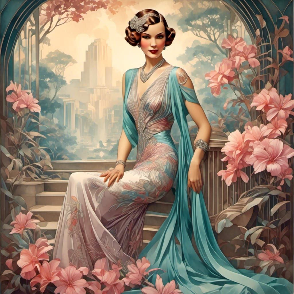 Art Deco Lady in Polygonal Dress