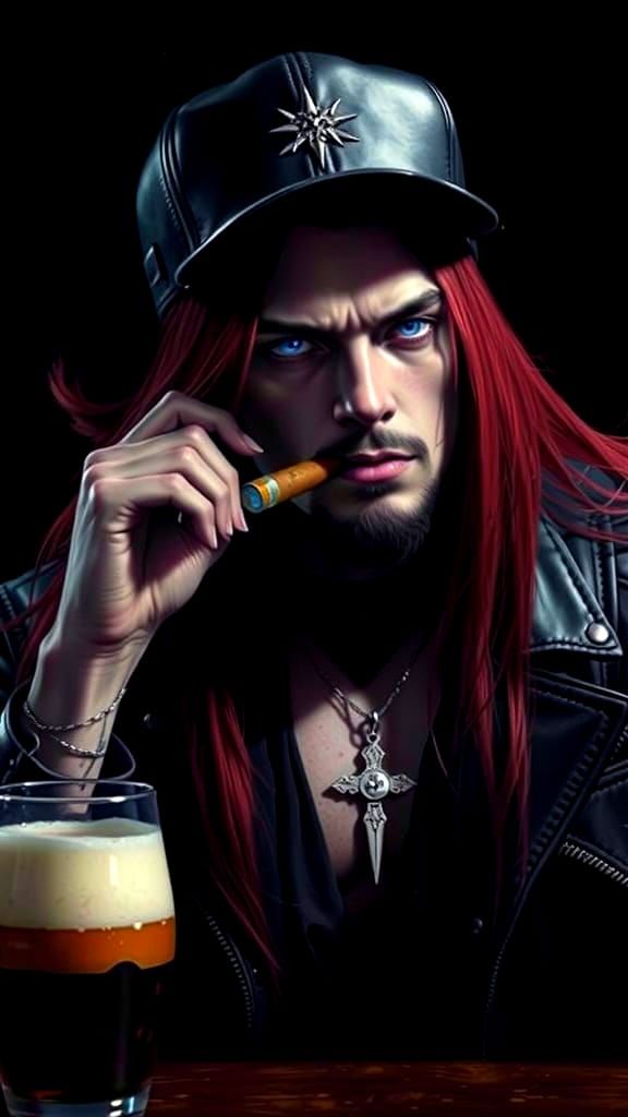 Gothic Portrait of Red-Haired Man in Dark Fantasy Style