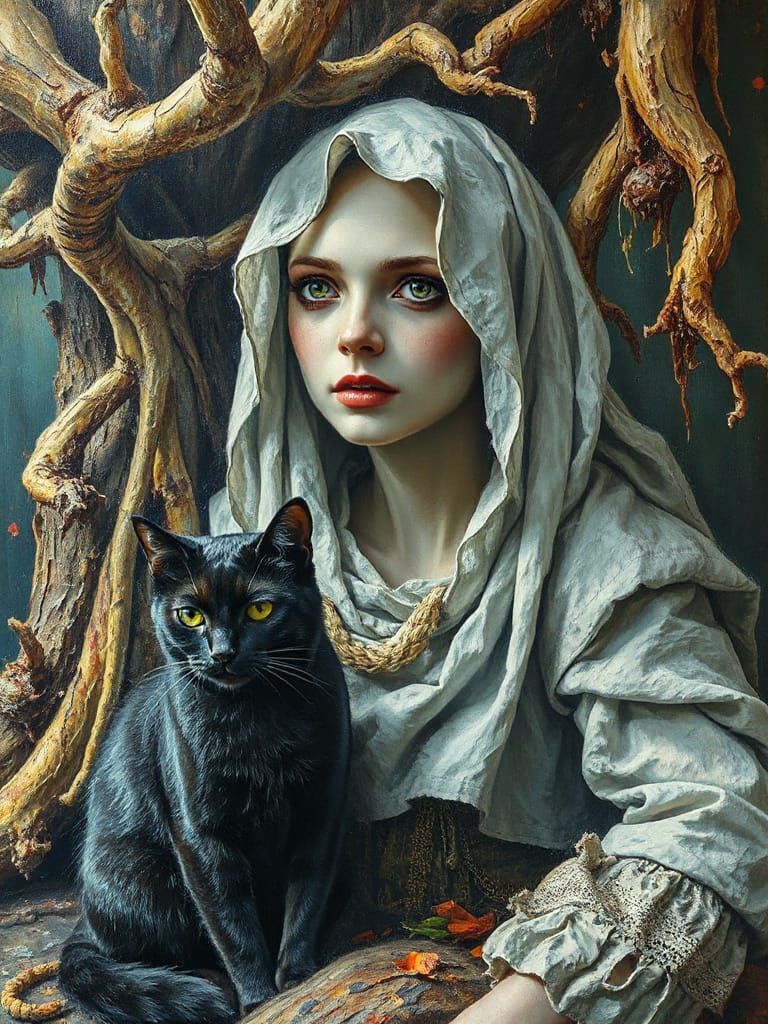 Punk Carnival Portrait with Black Cat in Abstract Expression...