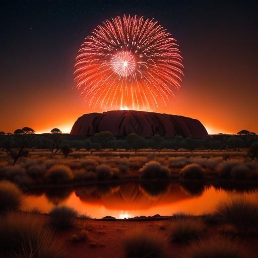Uluru National Park Fireworks at Sunset