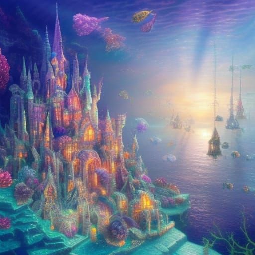 Ethereal Crystal Underwater City in Fantasy Style