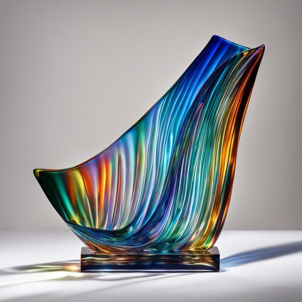 Iridescent Glass Wave Sculpture in Venetian Style
