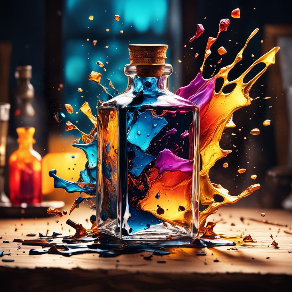 Ink Bottle Explosion: Hyper-Realistic Digital Art