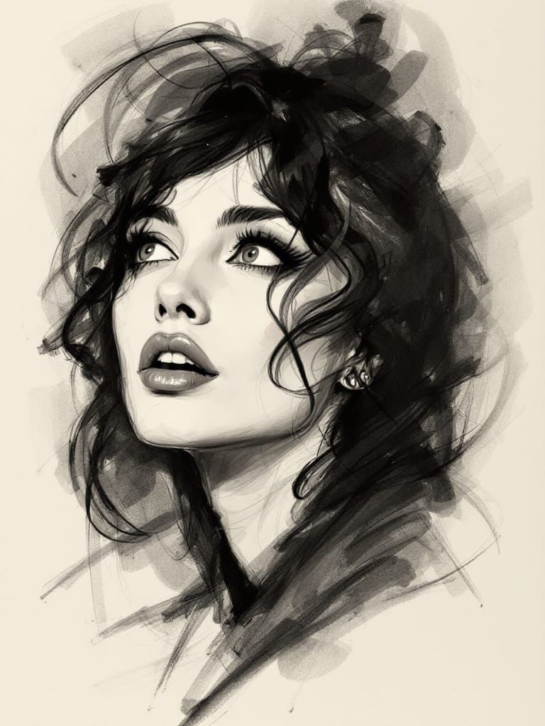 Elegant Figure Study in Charcoal, Capturing the Suggestive M...