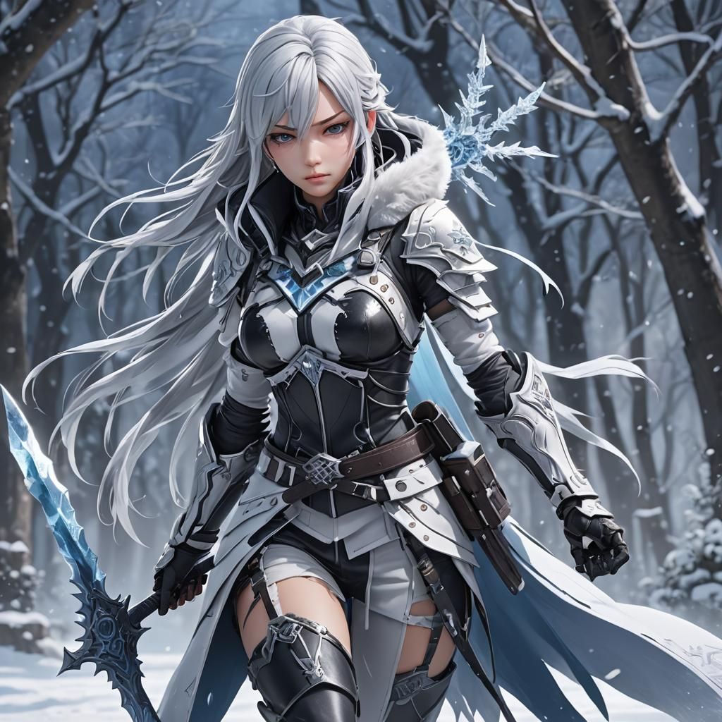 Detailed 3D Anime Ice Assassin Concept Art