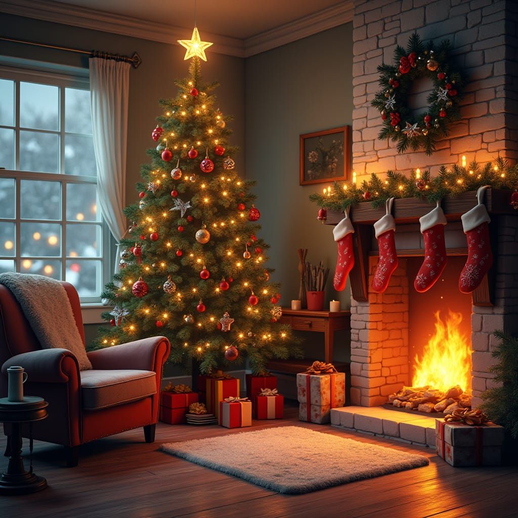 Idyllic Winter Wonderland Scene in Festive Detail