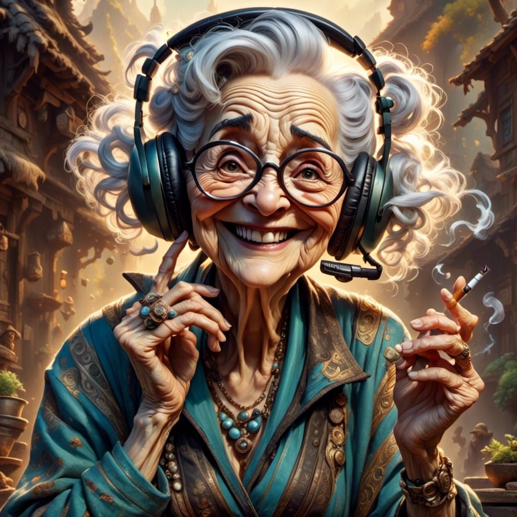 Cartoon Style Older Woman in Call Center