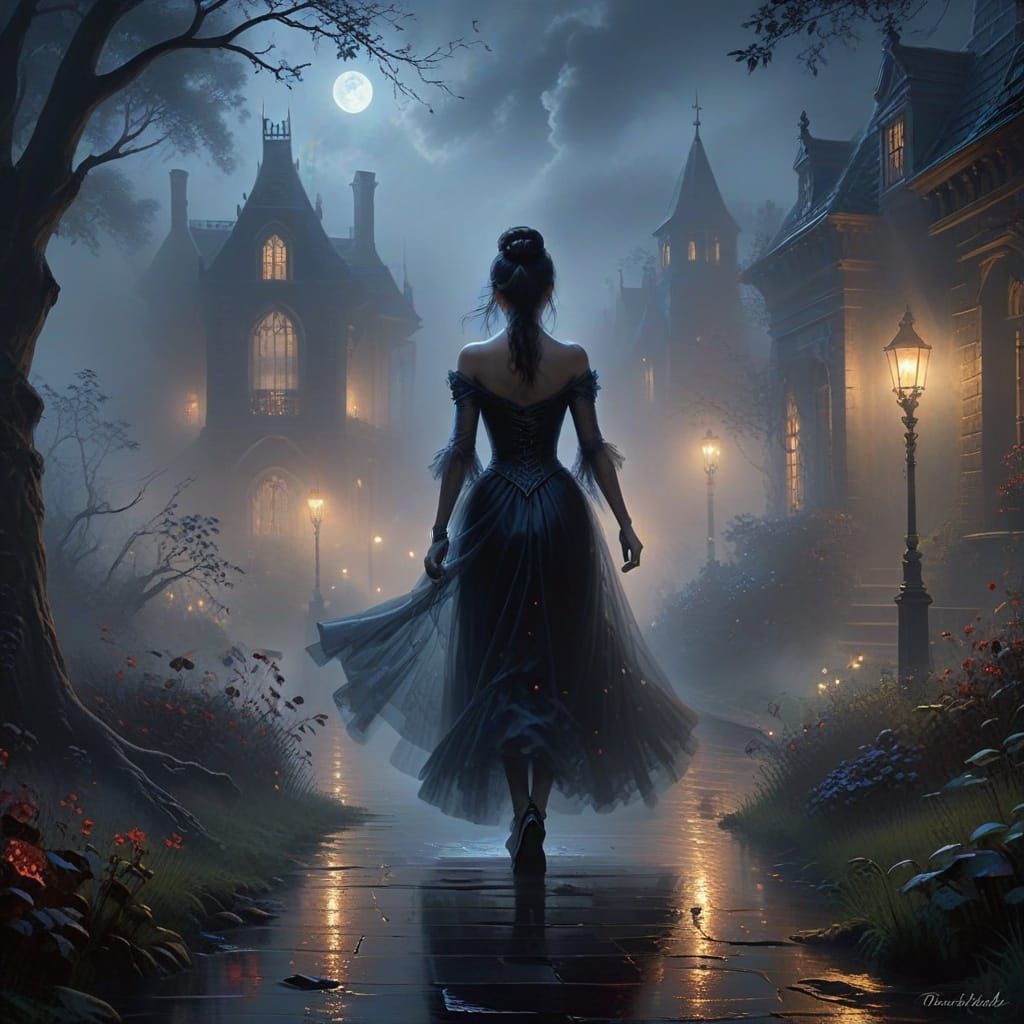 Elegant Vampire in Misty Night, Ethereal Fantasy