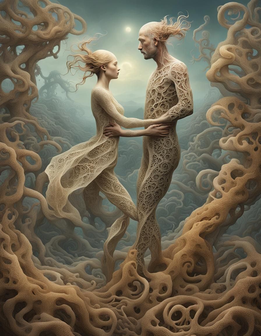 Symbiotic Dance in Surreal Dreamscape