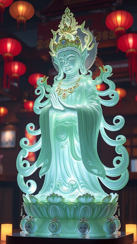 Transcendent Jade Guanyin Bodhisattva in Vibrant 3D Anime St...