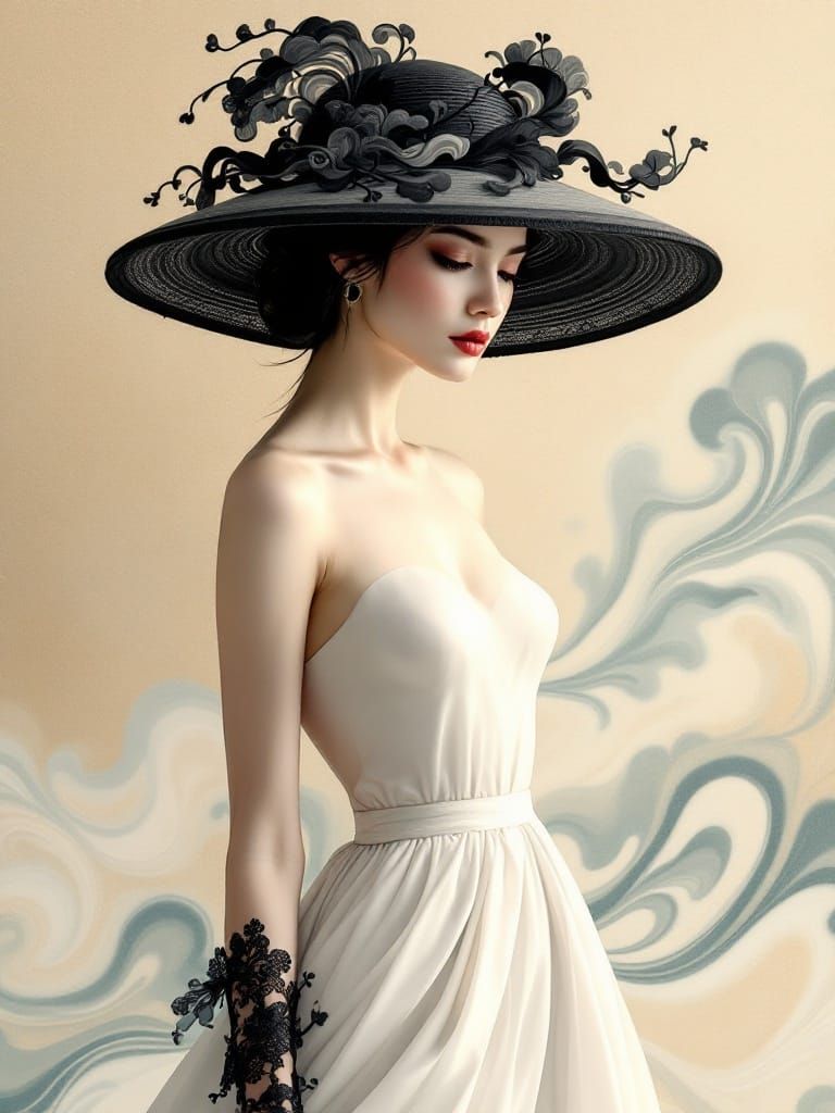 Japanese Suminagashi Art in Elegant Black and White