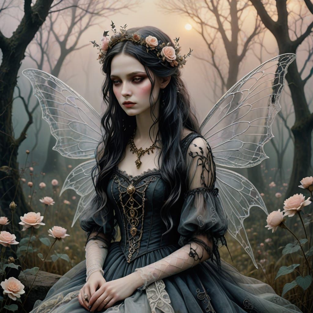 Ethereal Gothic Fairy in Whimsical Watercolor