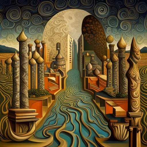 Surreal Garden City in Art Nouveau Style