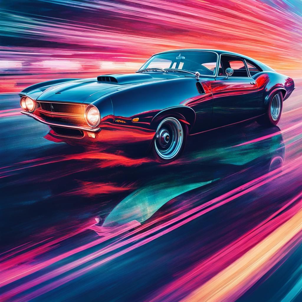 Car and Racetrack Double Exposure in Fairycore Style