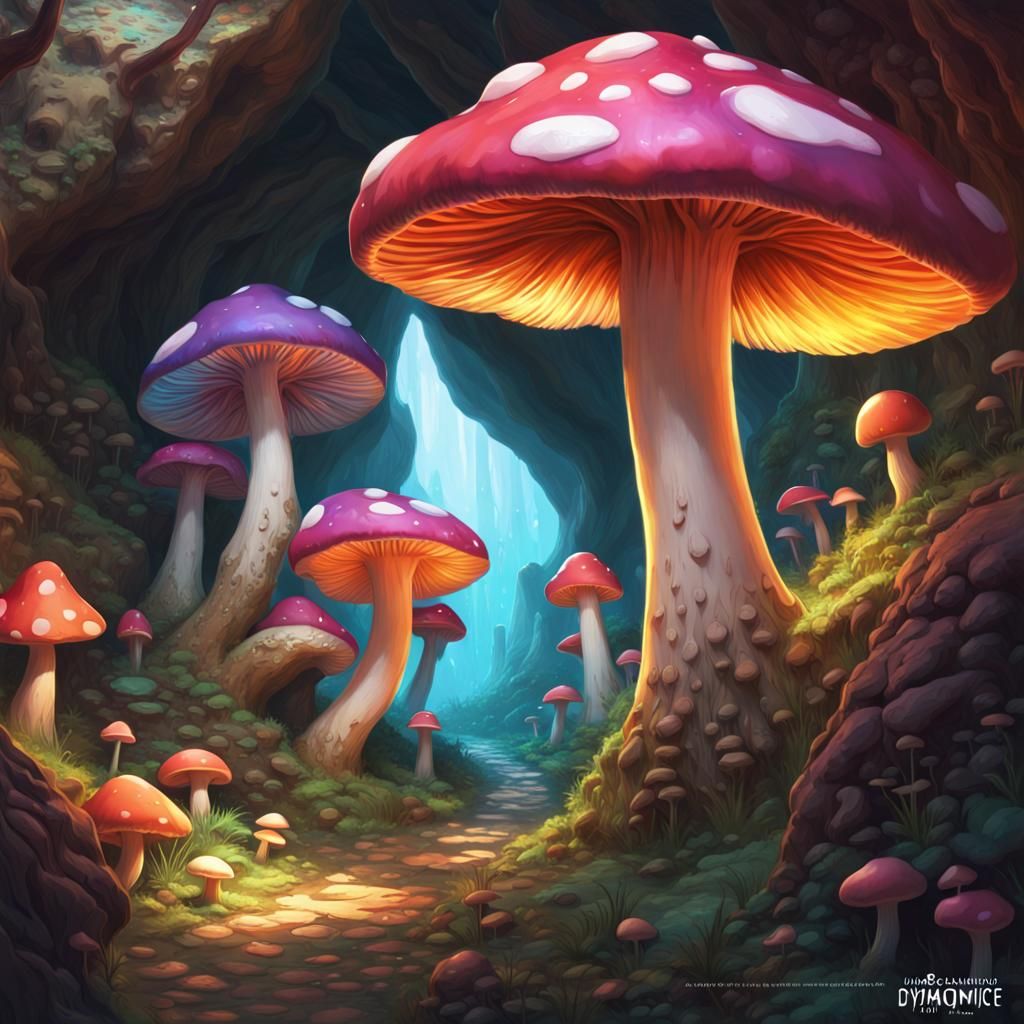 Trippy Rainbow Mushroom Cave Portrait