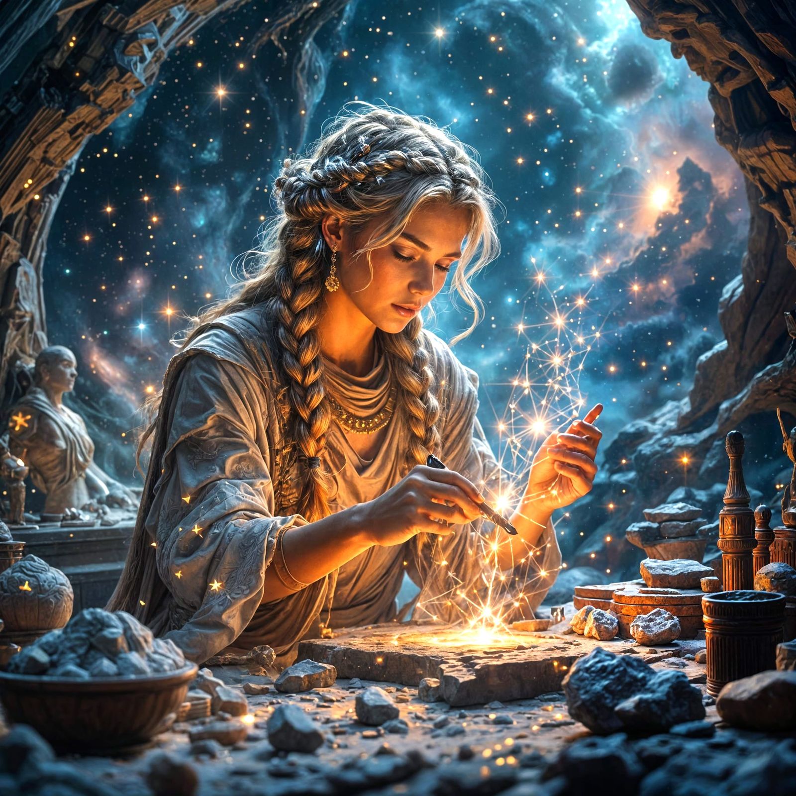 Celestial Sculptor Carving Constellations in Nebula Workshop