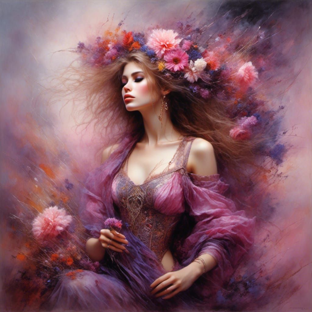 Elegant Woman with Flower in Multibrot Style