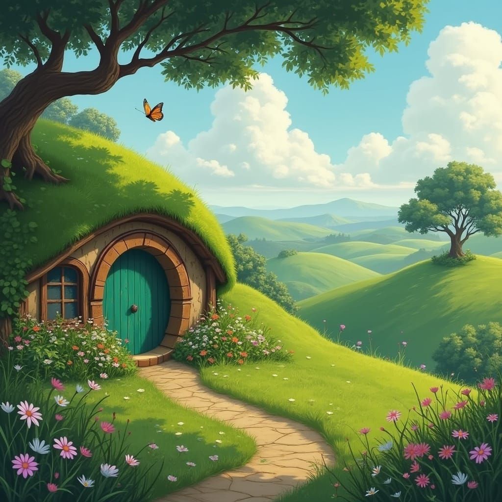Cozy Hobbit Hole in Lush Landscape