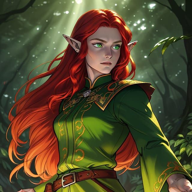 Red-Haired Elf Portrait in High Fantasy Style