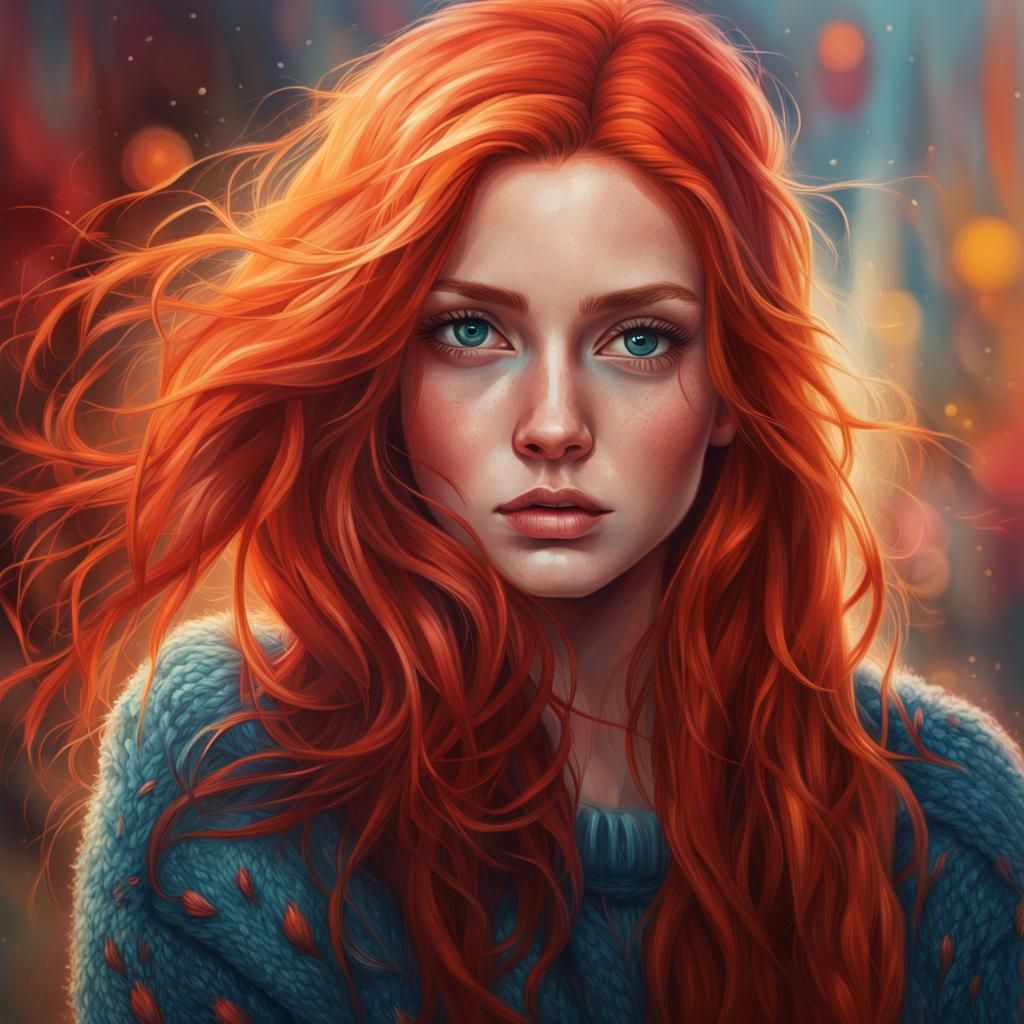 Beautiful Girl with Red Hair: Hyperrealistic Portrait
