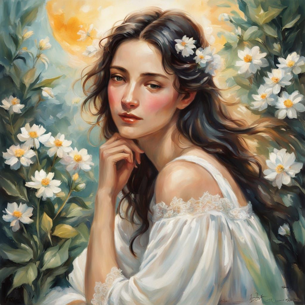 Gentle Woman in a Sunlit Garden