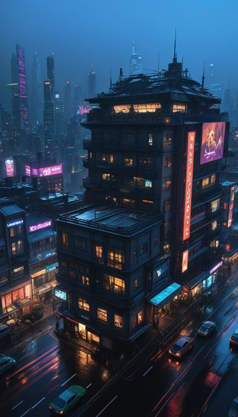 Cyberpunk Metropolis Nightscape with Neon Lights and Flying ...