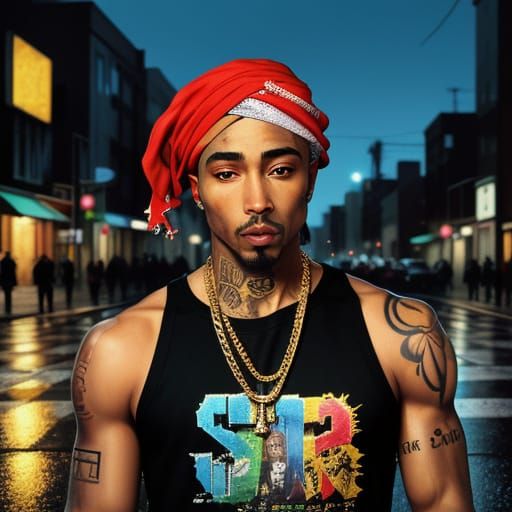 2Pac Portrait in Vibrant Graffiti Art Style