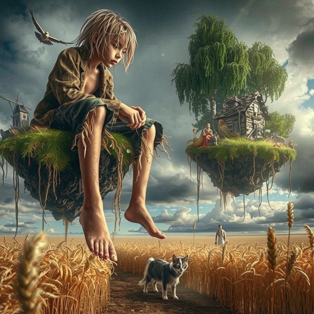 Enchanted Youth in Dreamlike Cloudscape