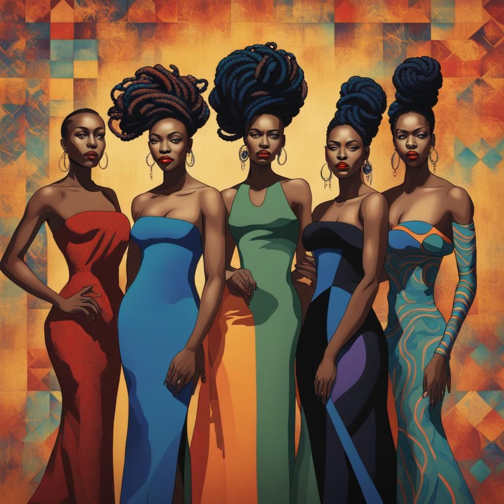 Elegant Figures in Futuristic Art Deco Fashion