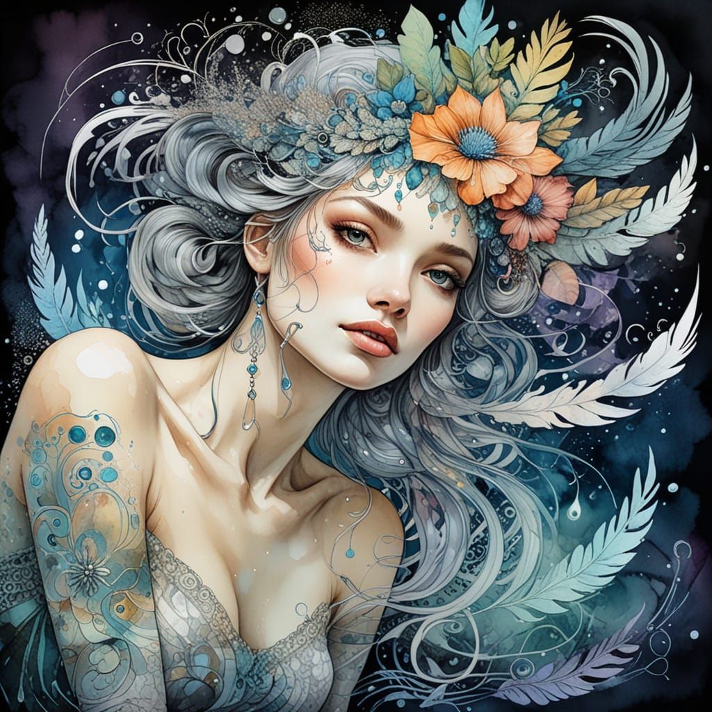 Las Vegas Showgirl in Art Nouveau Fairytale Style