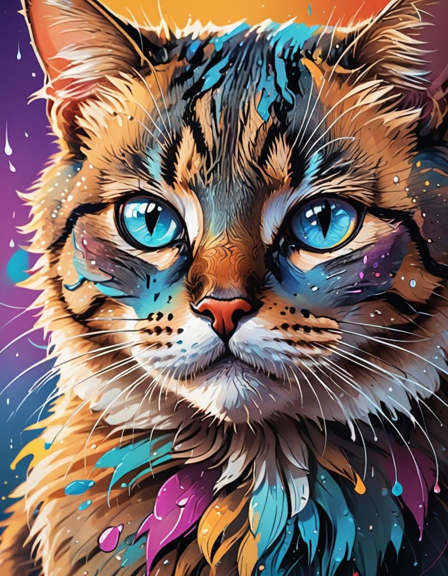 Sad Cartoon Cat Portrait in Digital Illustration