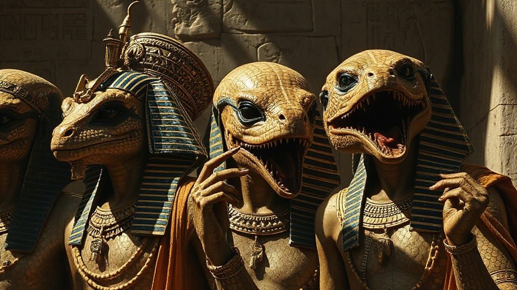 Reptilian Aliens as Ancient Rulers in Digital Art
