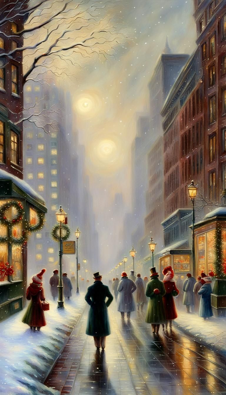 1945 New York Christmas Scene in Ethereal Style