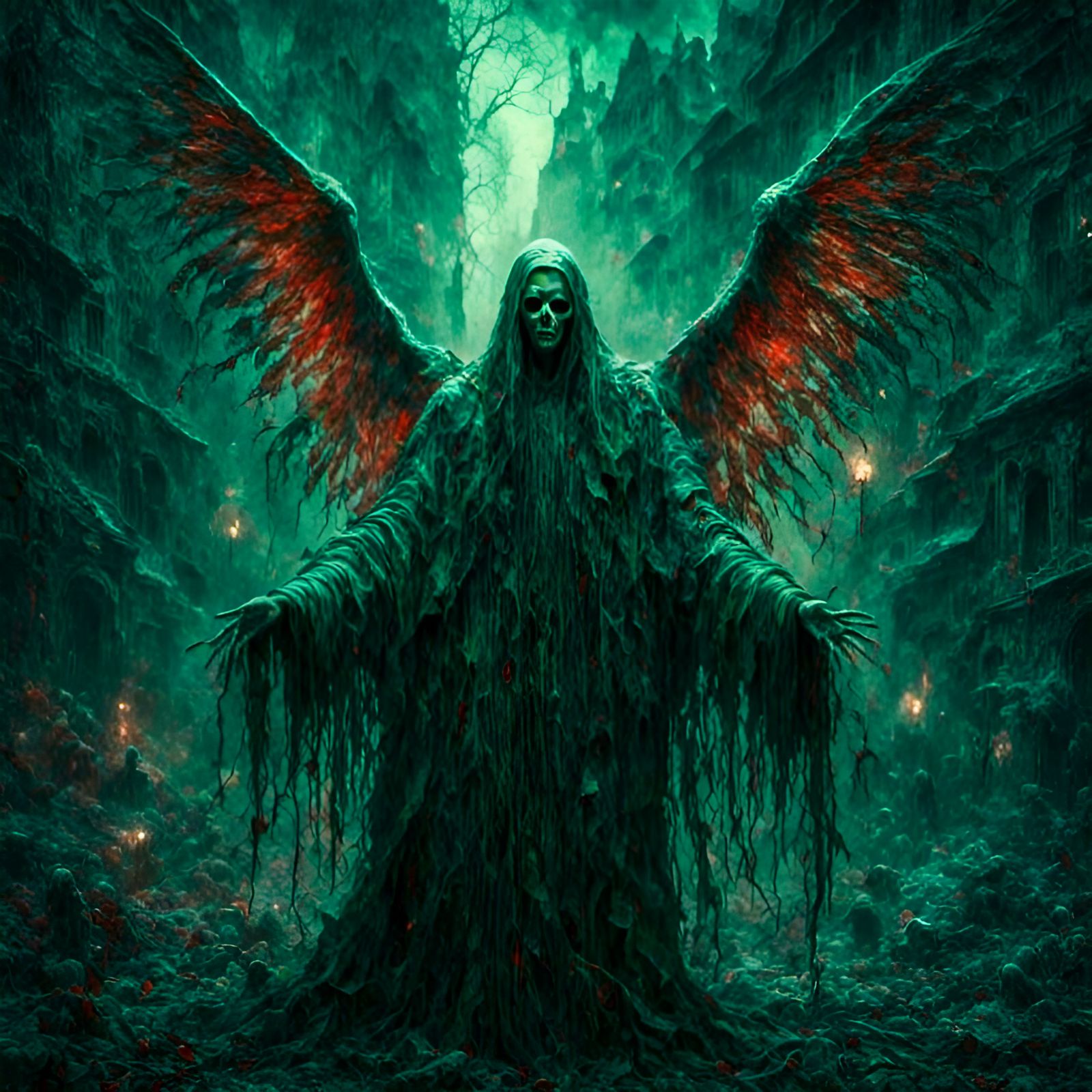 Demonic Angel Duel in Creepy Magazine Style