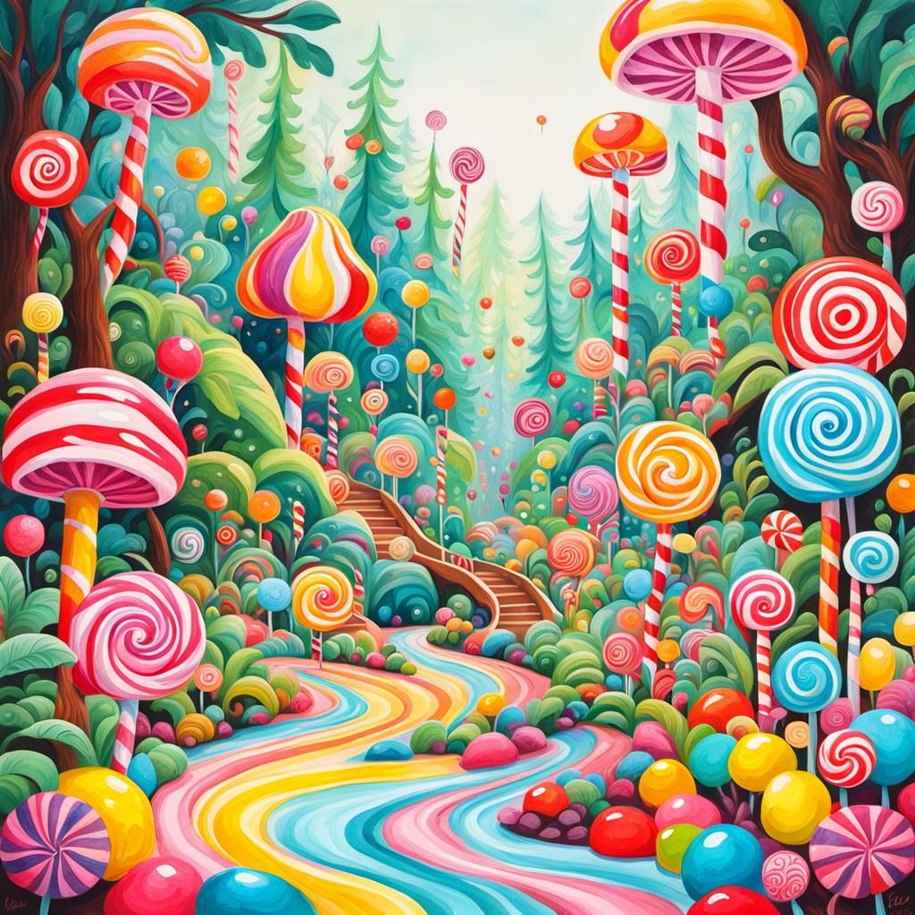 Candy Gumdrop Rainforest in Gouache Style
