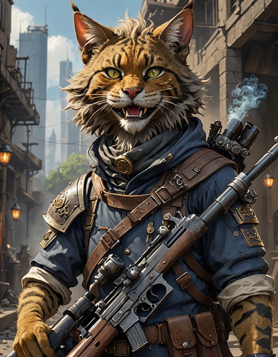 Tabaxi Soldier Portrait in 3D Anime Style