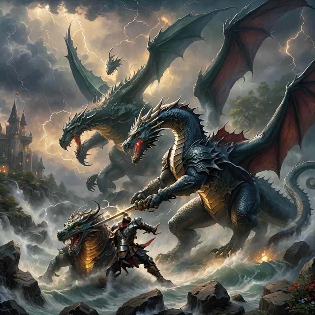 Knight vs. Dragon in Storm: Ethereal Fantasy