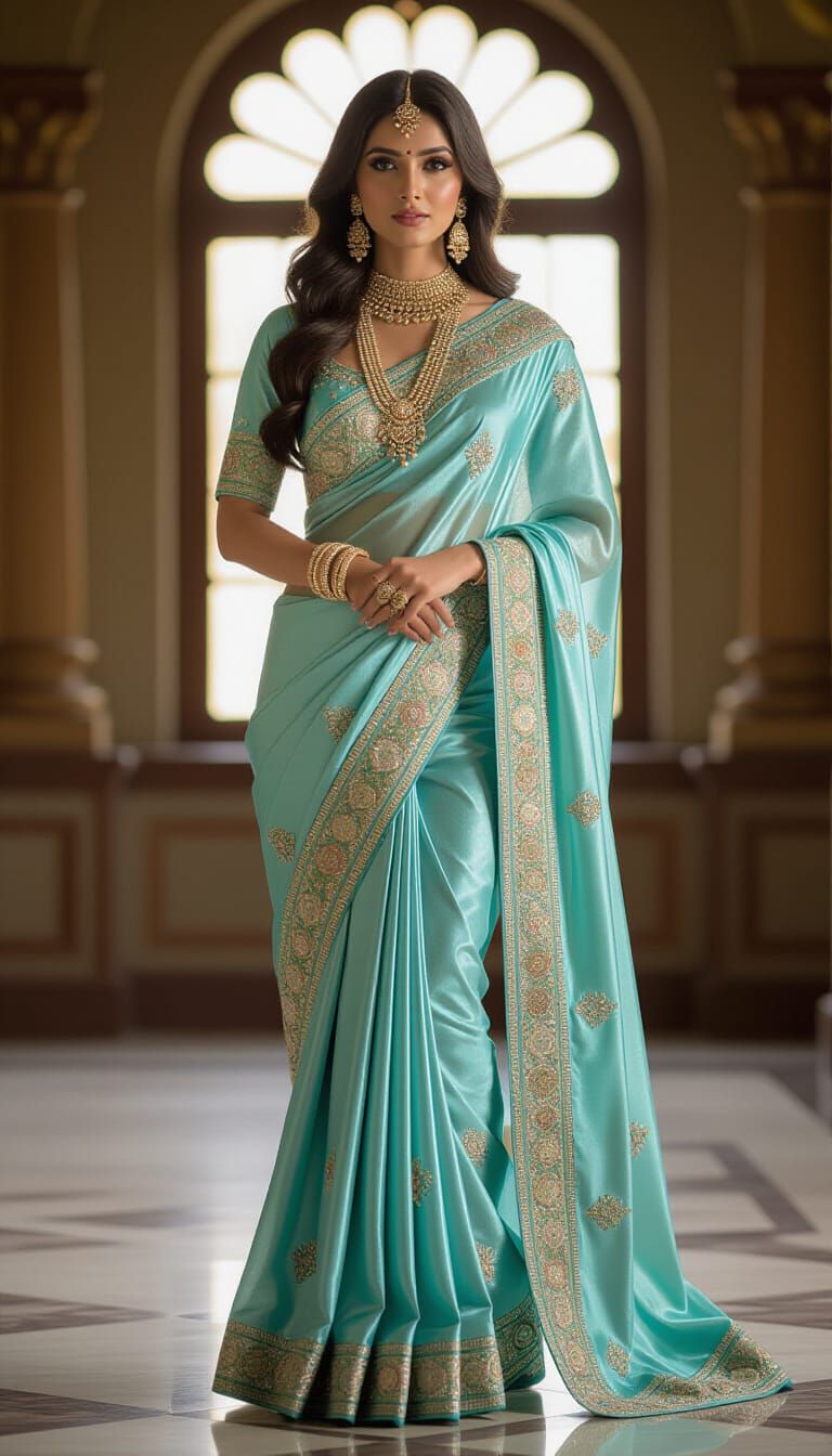 Indian Woman in Blue Saree, Cinematic Photography