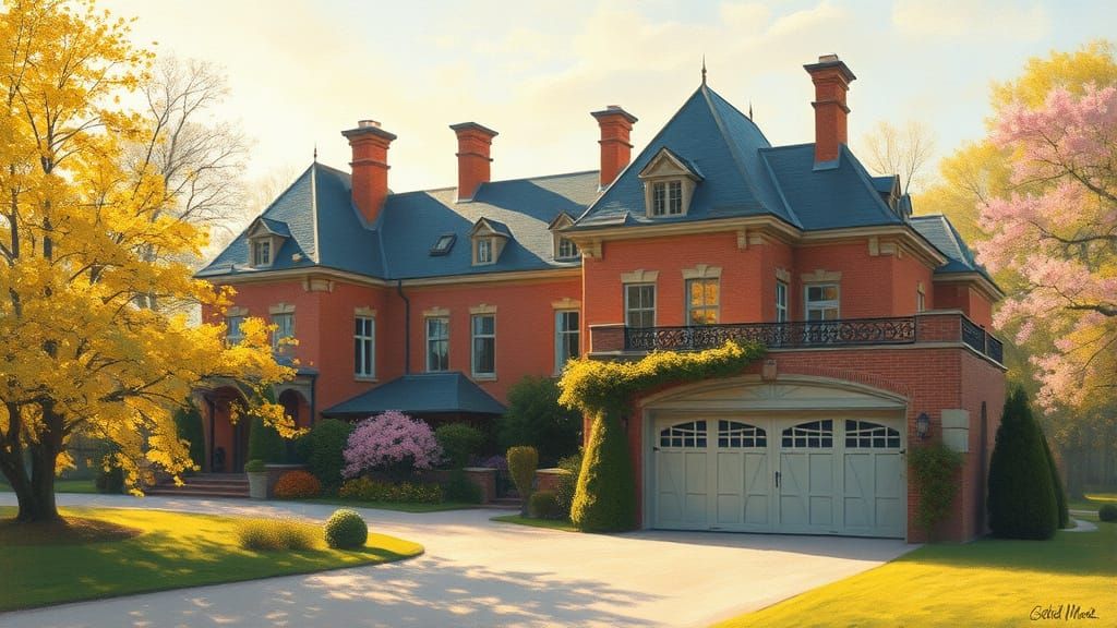 Golden Afternoon Chateau in Spring Bloom