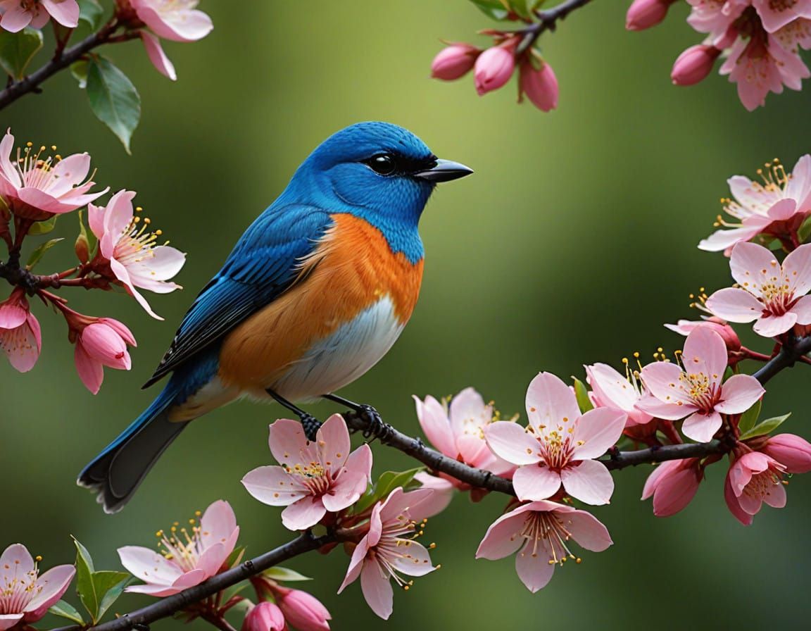 Enchanted Bird in Vibrant Blossoms