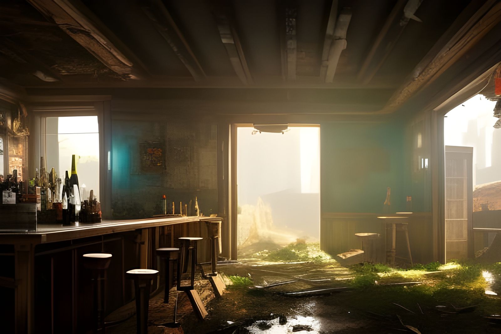 Apocalyptic Abandoned Tavern Interior Concept Art