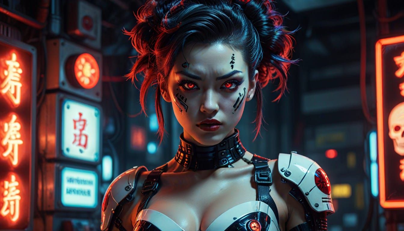 Cyberpunk Cyborg Pinup in Gil Elvgren Style