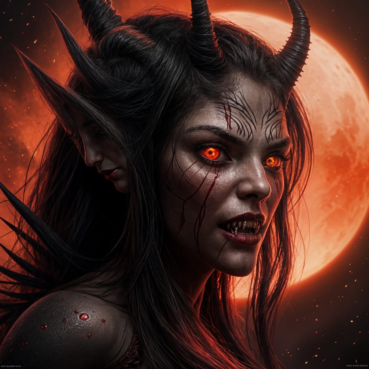 Dark Fantasy Demon Fairy Under Blood Red Moon