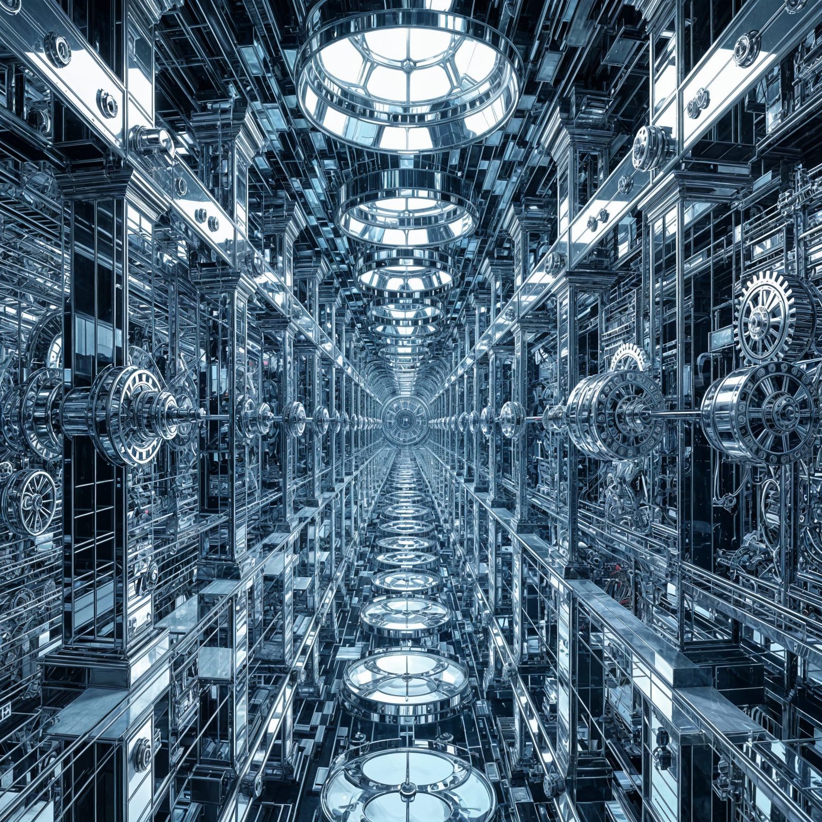 Madman's Gym: Intricate Chrome Machines in Abstract Vector S...