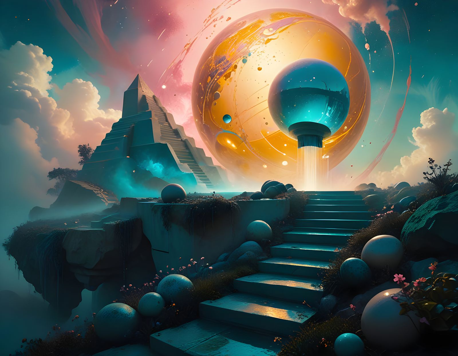 Cosmic Egg Fountain with Shadow-Light Effect