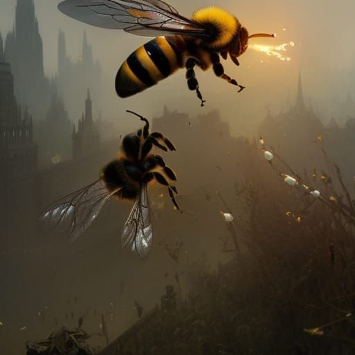 Bees in Dark Fantasy Style by Alphonse Mucha