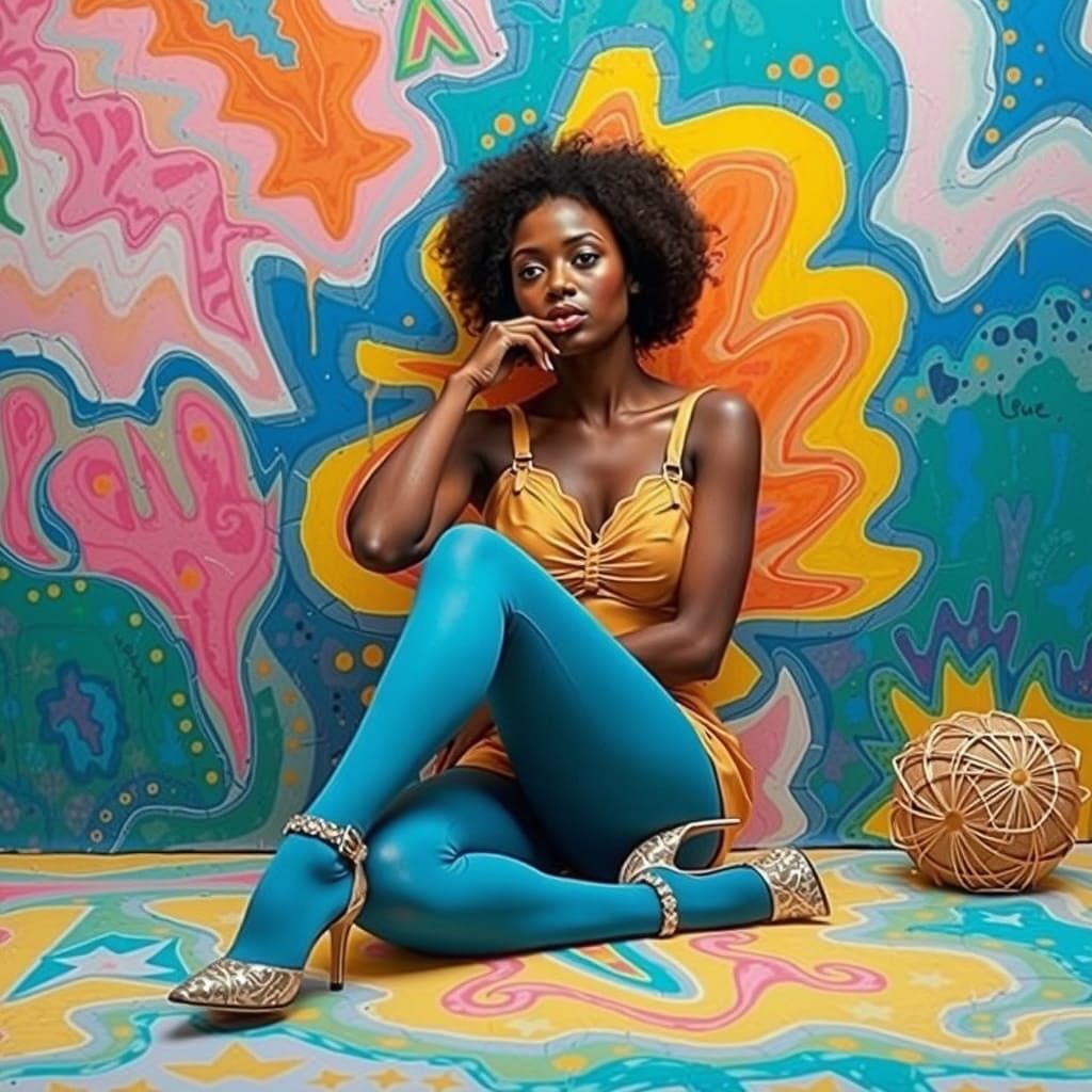 African Transgender Woman in Gold Pantyhose, Expressive Art ...