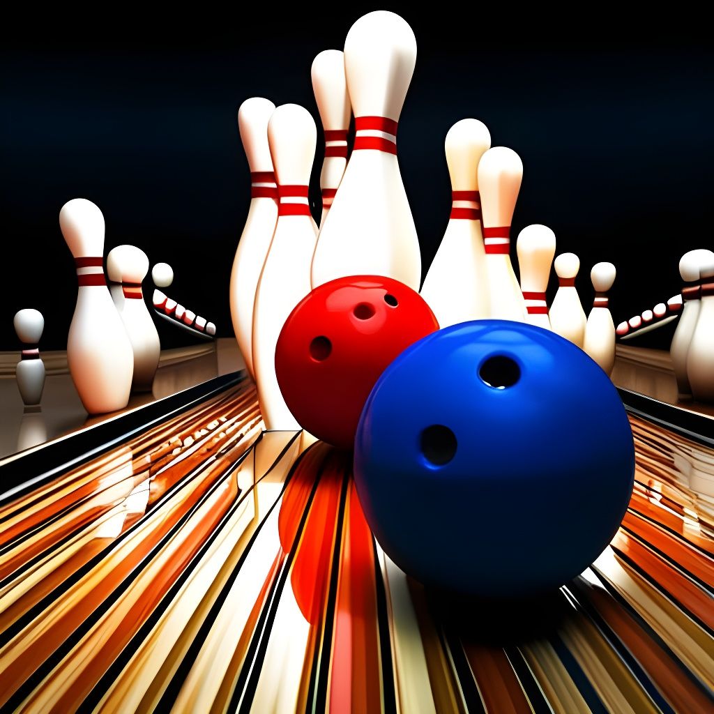 Retro Bowling Ball Strikes Pinballs: Detailed Matte Painting
