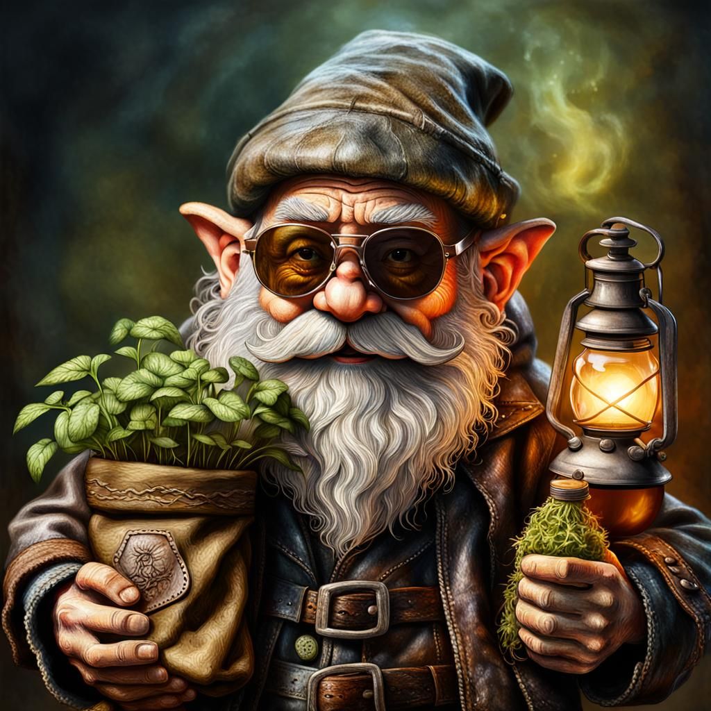 Gnome Biker Portrait in Rembrandt Style