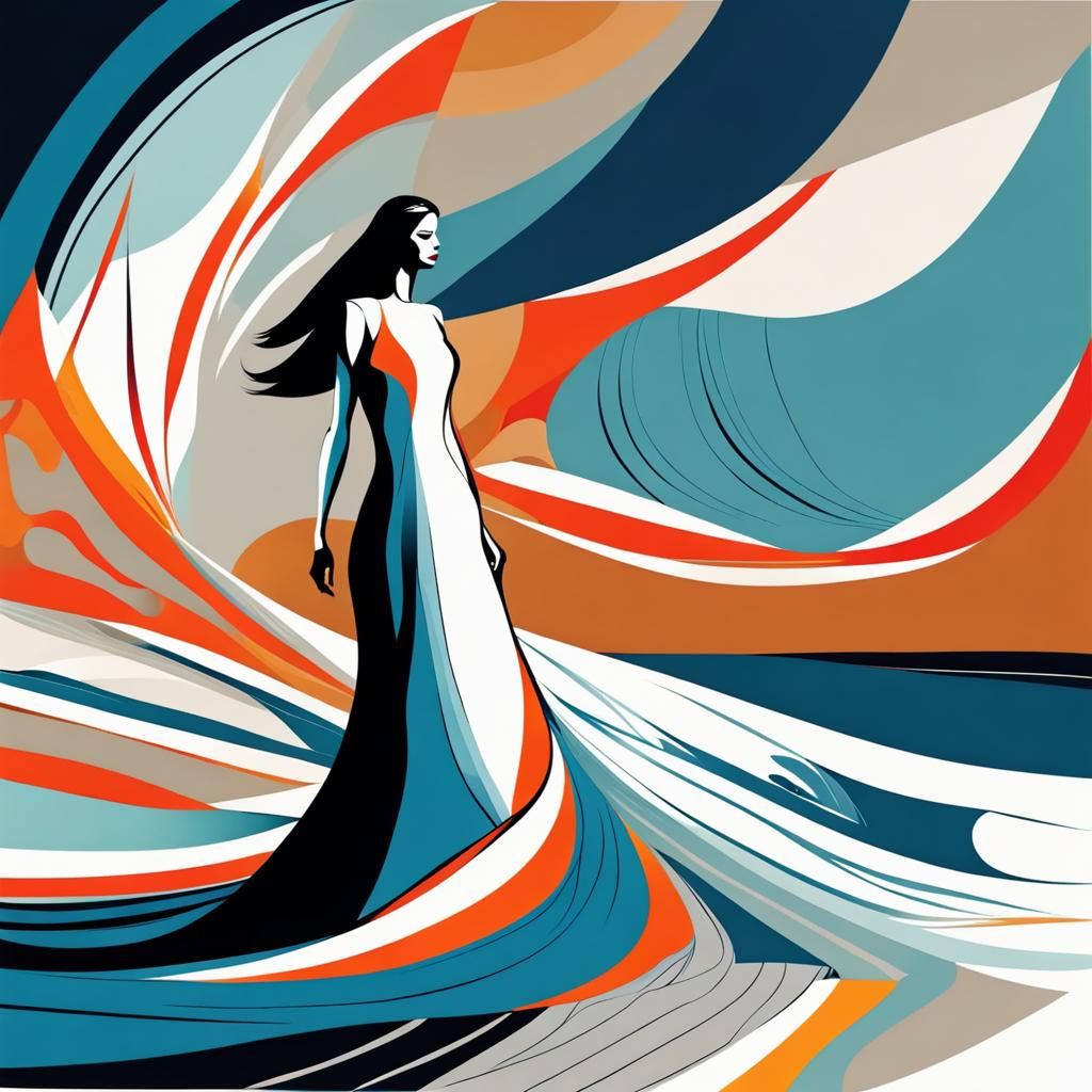 Surreal Woman Surfing: Abstract Art in Complementary Colors